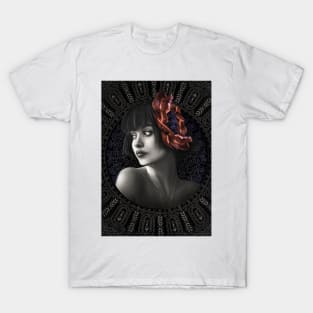 Red Poppy portrait girl digital art T-Shirt